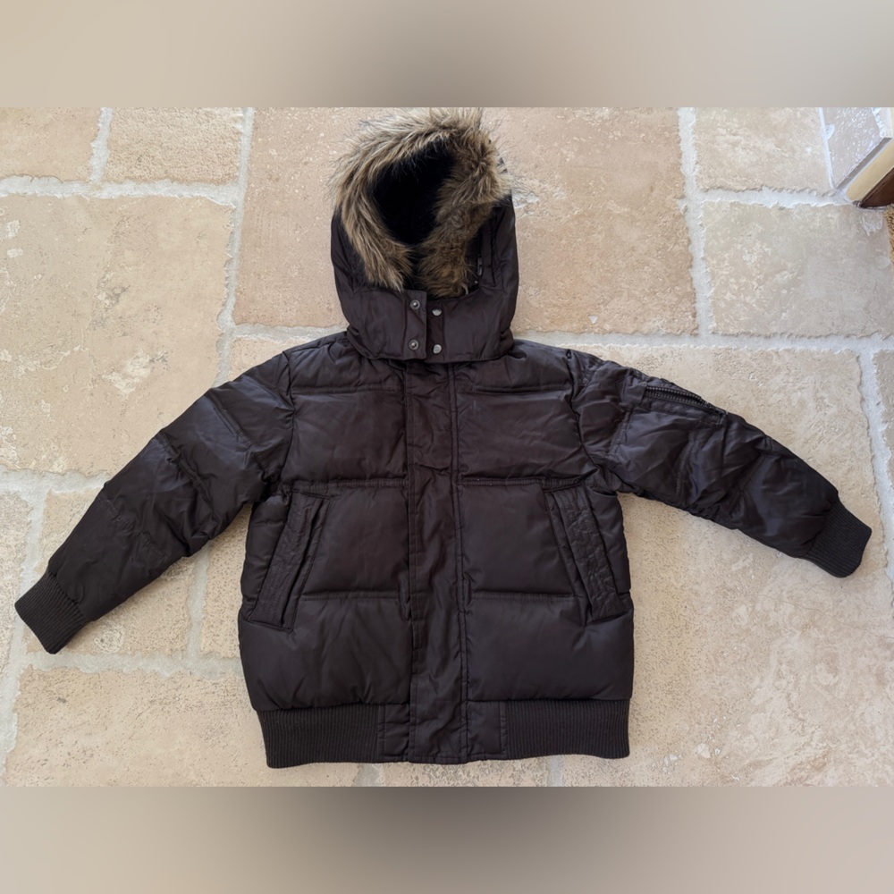 80% down! Gap kids brown down Puffer Jacket with Faux Fur Hood